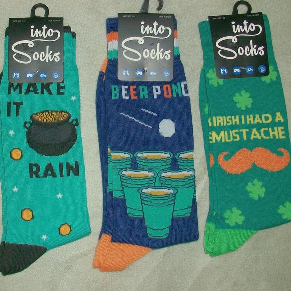 3 Pair St. Paddys Day Beer Pong Make It Rain Irish Theme Novelty Socks - Picture 1 of 6